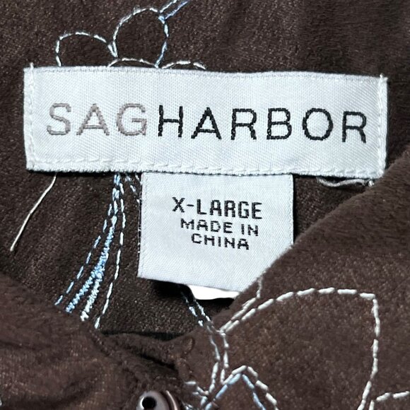 Sag Harbor Brown Floral Embroidered Button-Up Jacket XL Velour textured - Picture 5 of 11